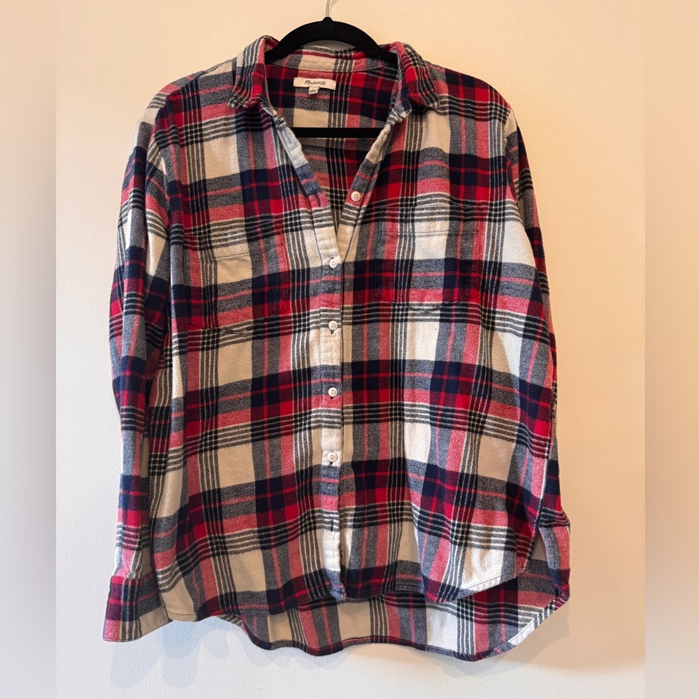 Madewell Red and Blue Plaid Flannel Button Down Shirt